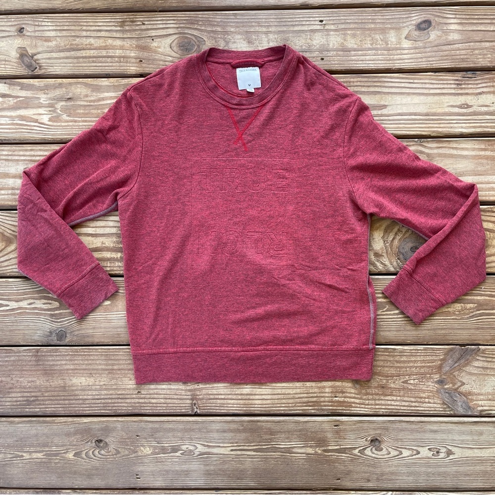 True Religion Red Embossed Logo Crewneck Sweatshirt Size Medium